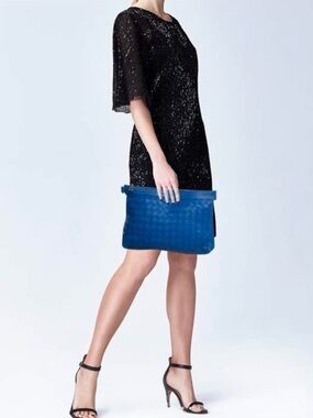 Bottega Veneta Blue Intrecciato Leather Top Zip Pouch – Large